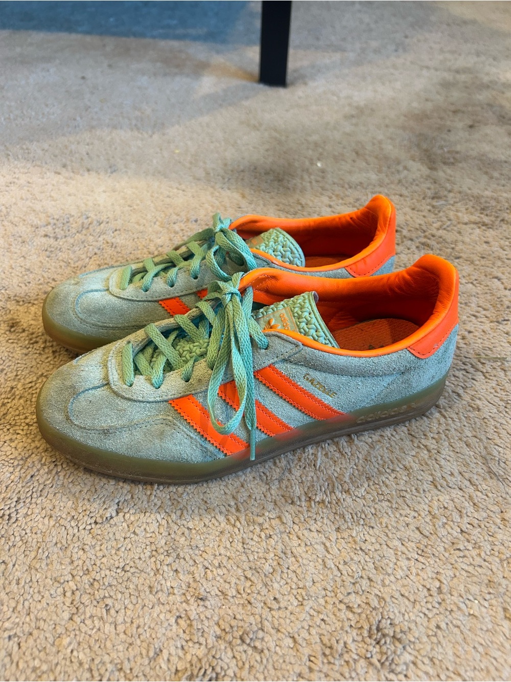 adidas Gazelle Sneakers in Mint Green & Bright Orange